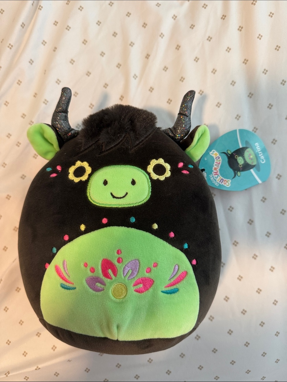 Squishmallows Catina Black and Green Plush - Decorative Embroidered Design